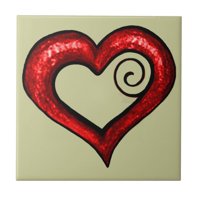 Red Swirl Heart Tile (Front)