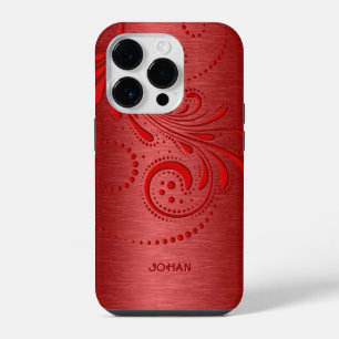 Red Swirl Metallic Red Brushed Steel look iPhone 14 Pro Case