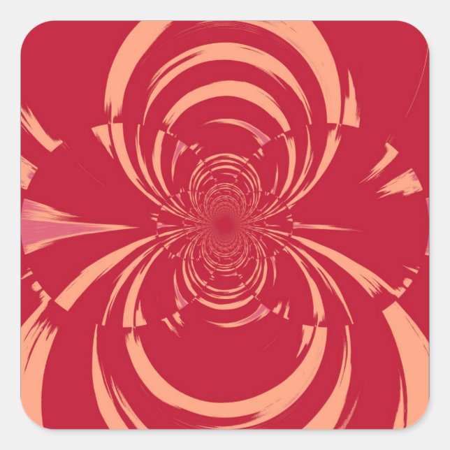 RED SWIRL RETRO ART DECO SQUARE STICKER (Front)