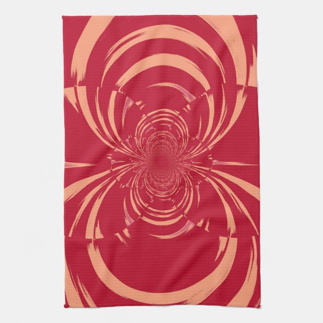 Red Swirl Retro Art Deco Tea Towel (Vertical)