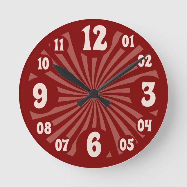 Red swirl spiral style round clock (Front)