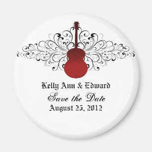 Red Swirls Guitar Save the Date Magnet