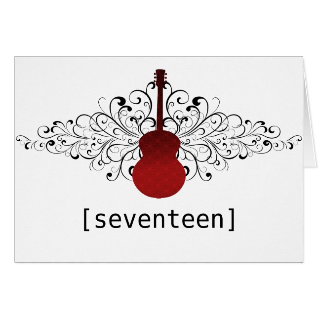 Red Swirls Guitar Table Number Card (Front Horizontal)