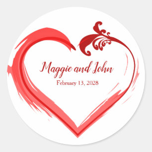 Red Swoosh Heart Personalised Stickers Seals