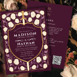 Red Sword Shield Fantasy Wedding QR Code Invitation<br><div class="desc">Invite your wedding guests with this Royal Sword & Shield Mediaeval Fantasy Monogram invitation with cream-white florals and a rich red background. This design is perfect for couples seeking a regal, yet modern-day mediaeval fantasy aesthetic. Personalise the text, font, and colours to suit your design preferences. Matching Items in our...</div>