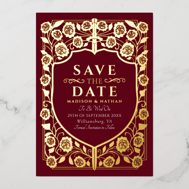 Red Sword Shield Mediaeval Monogram Save the Date (Front)