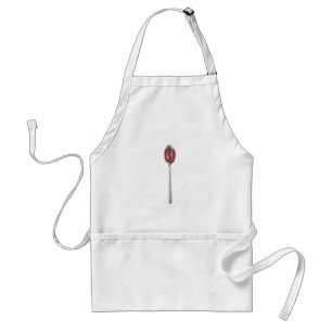 Red syrup in silver spoon standard apron