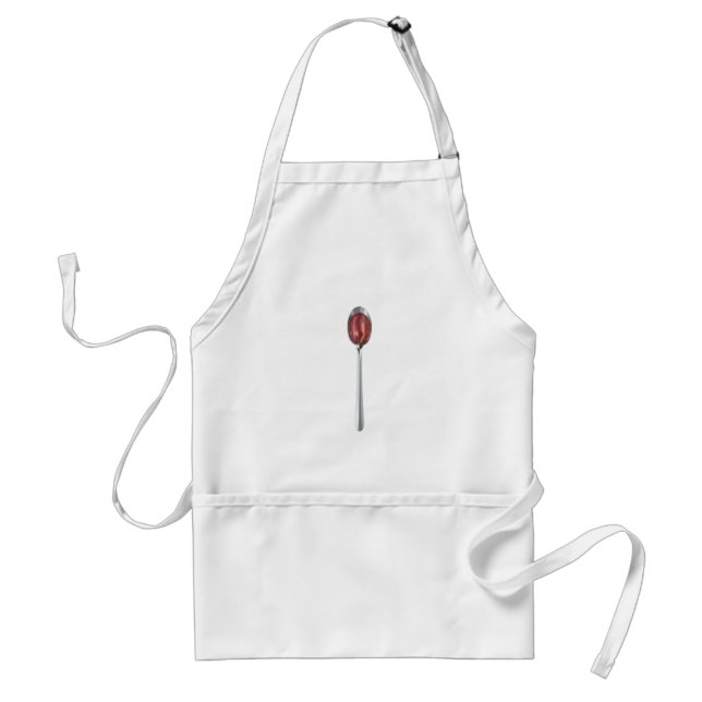 Red syrup in silver spoon standard apron (Front)