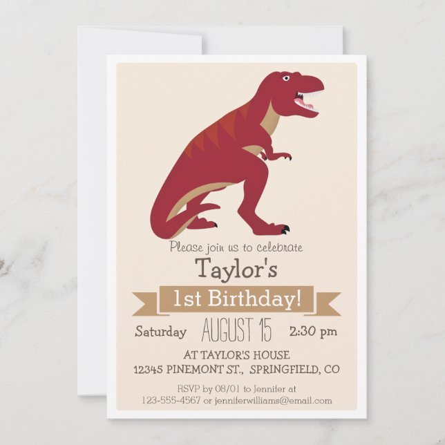 Red T-Rex Dinosaur Kid's Birthday Party Invitation (Front)