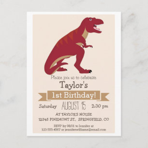Red T-Rex Dinosaur Kid's Birthday Party Invitation Postcard