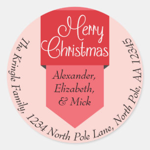 Red Tab Merry Christmas Name & Address Sticker