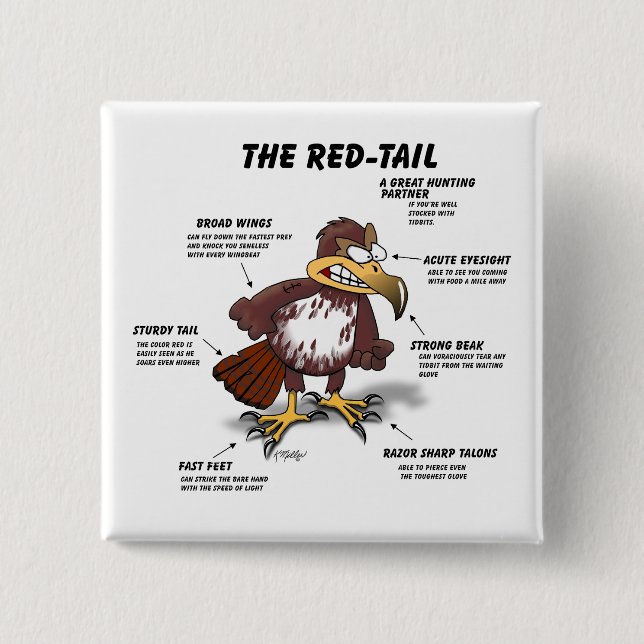 Red-tail Hawk Cartoon 15 Cm Square Badge (Front)