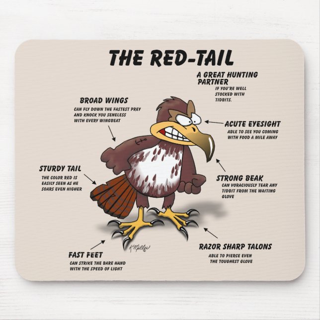 Red-tail Hawk Cartoon Mouse Pad (Front)