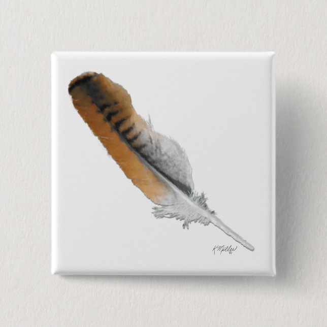 Red-tail Hawk feather 15 Cm Square Badge (Front)