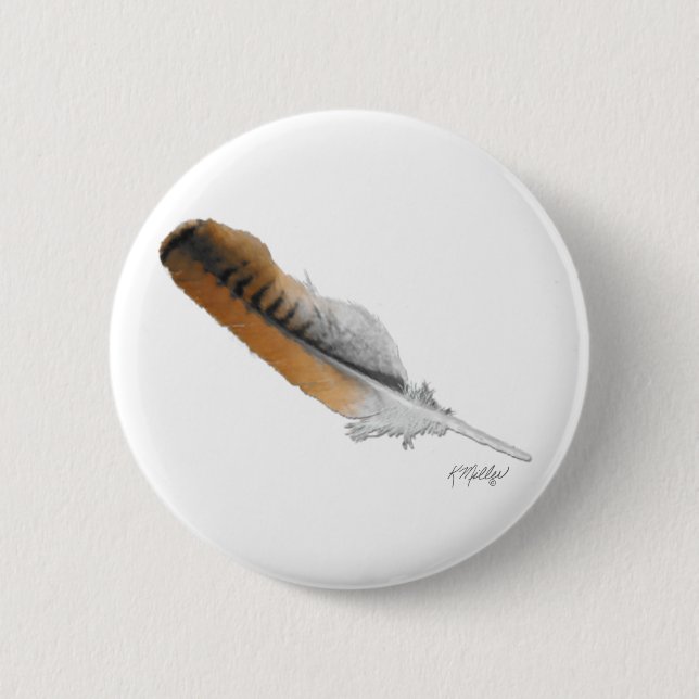 Red-tail Hawk feather 6 Cm Round Badge (Front)