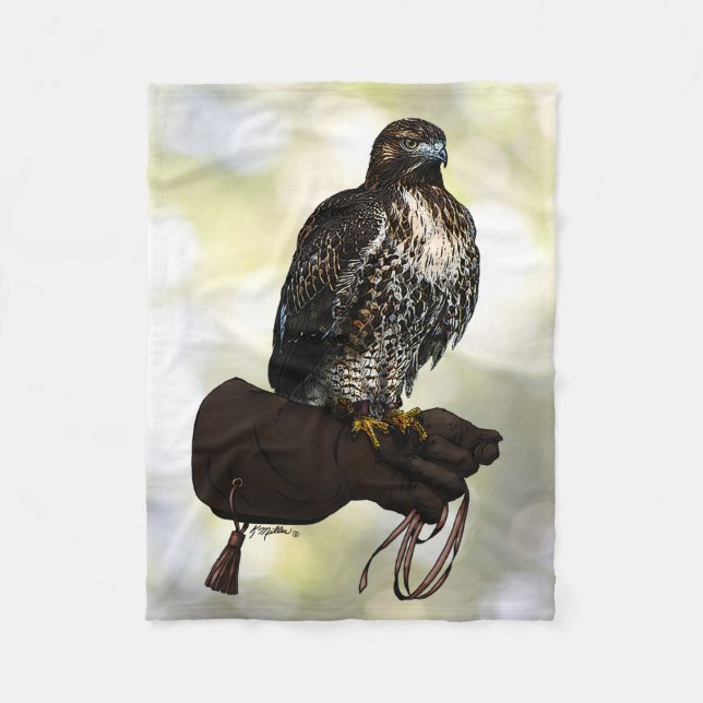 Red-tail Hawk on Glove Fleece Blanket (Front)