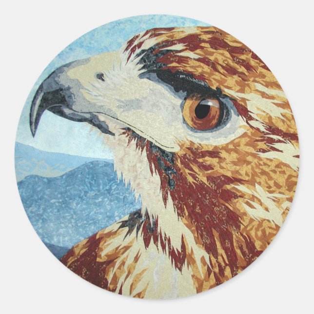 Red-tail Hawk textile Classic Round Sticker (Front)