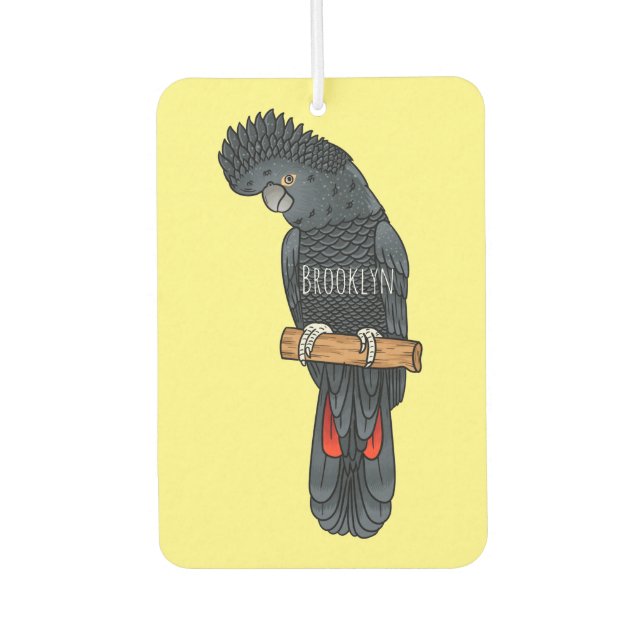 Red-tailed black cockatoo bird cartoon car air freshener (Front)