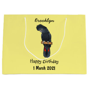 Red-tailed black cockatoo bird cartoon large gift bag