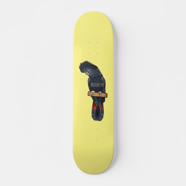 Red-tailed black cockatoo bird cartoon skateboard (Front)