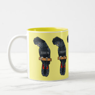 Red-tailed black cockatoo bird cartoon Two-Tone coffee mug