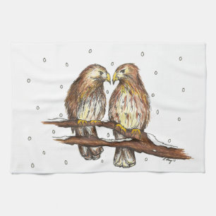 Red-Tailed Hawk Bird Holiday Christmas Winter Tea Towel