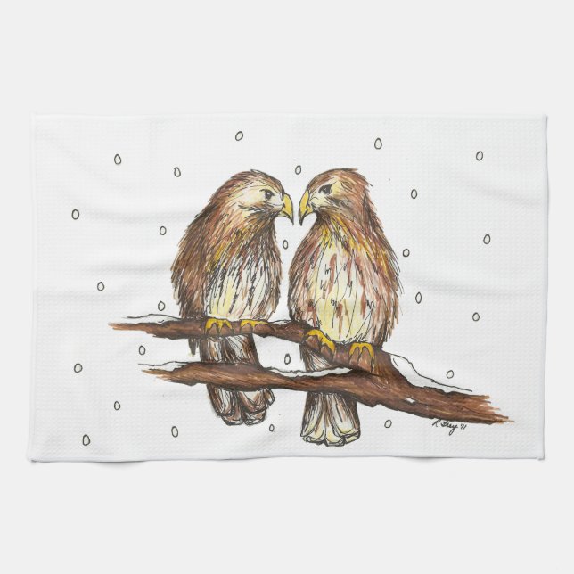 Red-Tailed Hawk Bird Holiday Christmas Winter Tea Towel (Horizontal)