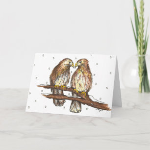 Red Tailed Hawk Bird Lovebirds Snow Holiday Winter Card