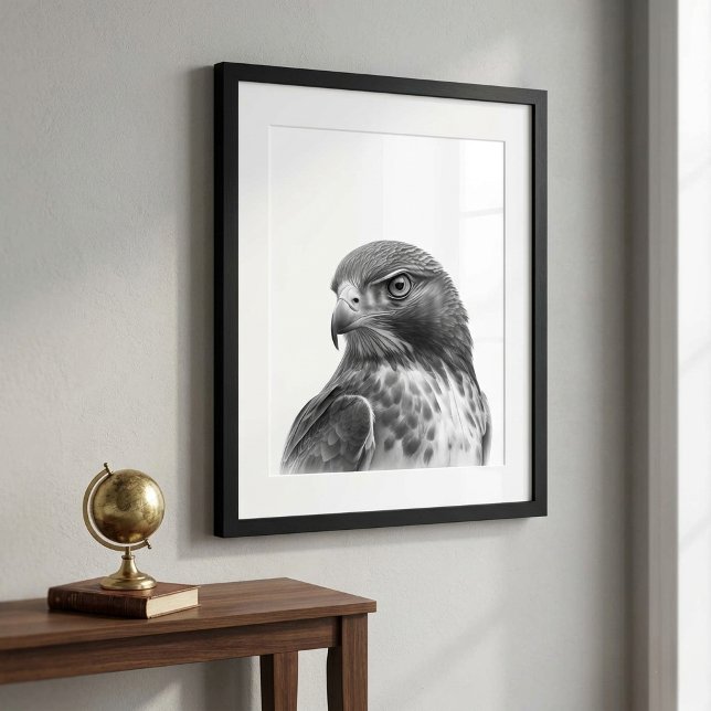 Red Tailed Hawk Bird Portrait  Black white  Poster (Creator Uploaded)