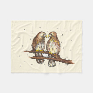 Red-Tailed Hawk Birds in Snow Christmas Lovebirds Fleece Blanket