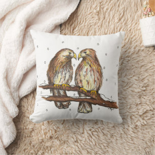 Red-Tailed Hawk Birds Lovebird Watching Snow Cushion