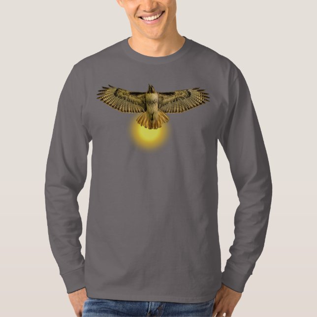 Red Tailed Hawk Flying Into the Sun T-Shirt (Front)