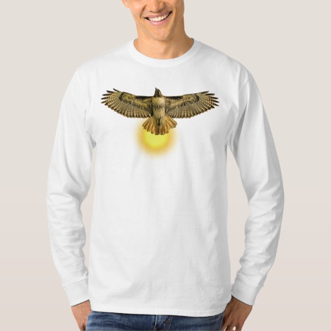 Red Tailed Hawk Flying Into the Sun T-Shirt (Front)
