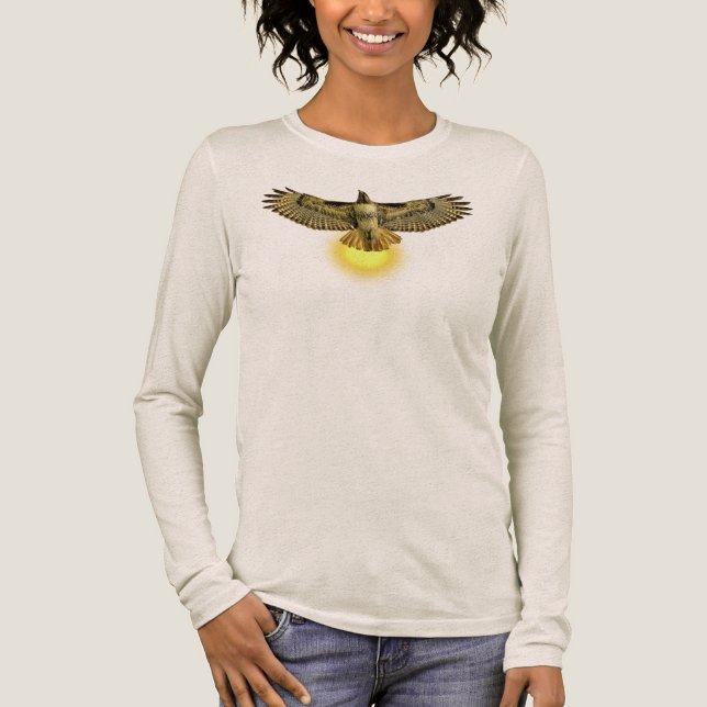 Red Tailed Hawk Flying Into the Sun Tri-Blend Shirt (Front)