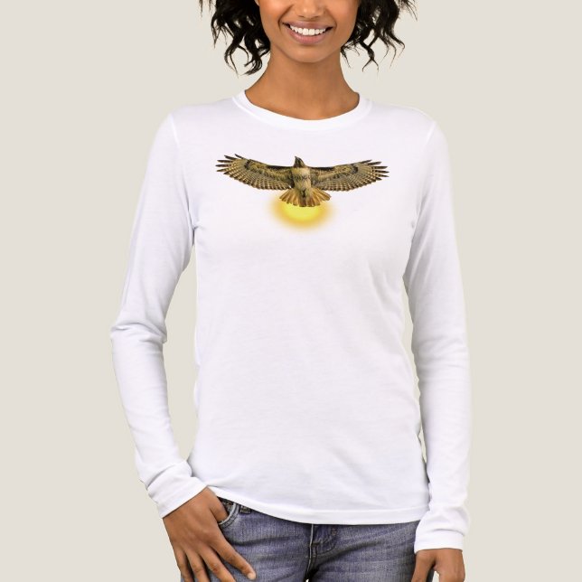 Red Tailed Hawk Flying Into the Sun Tri-Blend Shirt (Front)