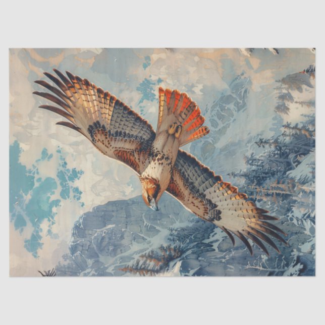 Red-Tailed Hawk Flying Over Mountains Decoupage Tissue Paper (Front)