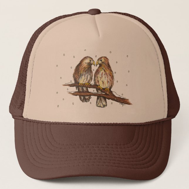 Red-Tailed Hawk Love Bird Snow Christmas Holiday Trucker Hat (Front)