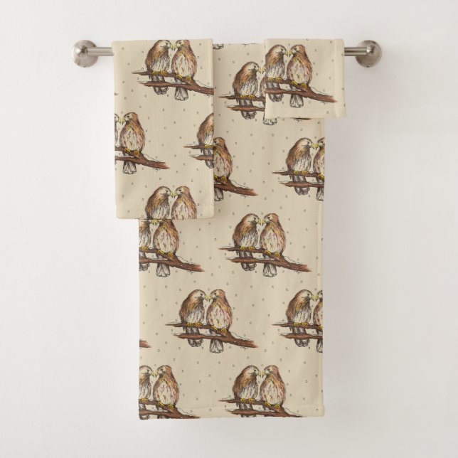 Red Tailed Hawk Love Bird Watching Snow Winter Tan Bath Towel Set (Insitu)