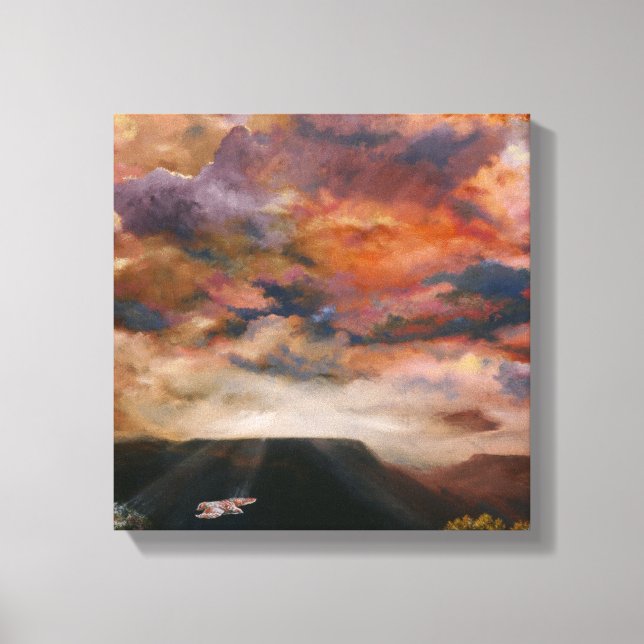 Red-Tailed Hawk over mesas wrapped canvas print (Front)