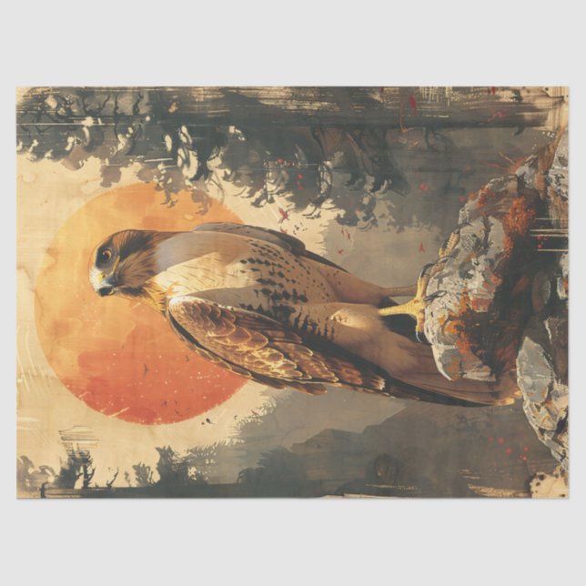 Red-Tailed Hawk Watercolor Illustration Decoupage Tissue Paper (Front)