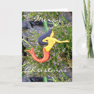 red-tailed sirena mermaid Merry Christmas Holiday Card