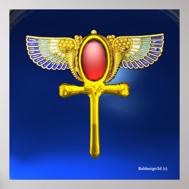 RED TALISMAN/EGYPTIAN WINGED ANKH,CORNUCOPIA Blue Poster (Front)