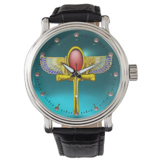 RED TALISMAN/EGYPTIAN WINGED ANKH,CORNUCOPIA Teal Watch