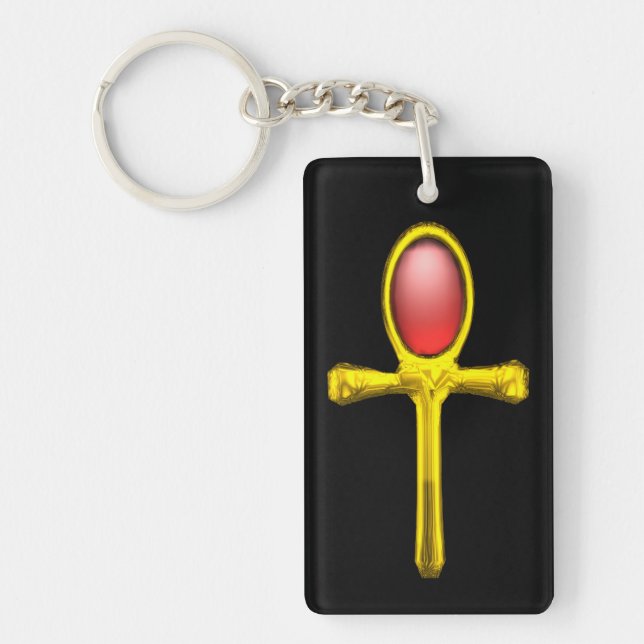 RED TALISMAN,GOLD ANKH Eternal Life Symbol Key Ring (Front)