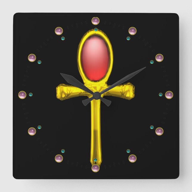 RED TALISMAN ,Ruby Gemstones ,Black Square Wall Clock (Front)