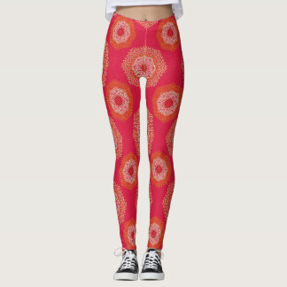 Red Tan Abstract Mandala Leggings