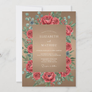 Red Tan Petal Wedding Invitation