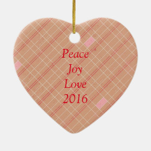 Red Tan Pink Plaid Ceramic Tree Decoration