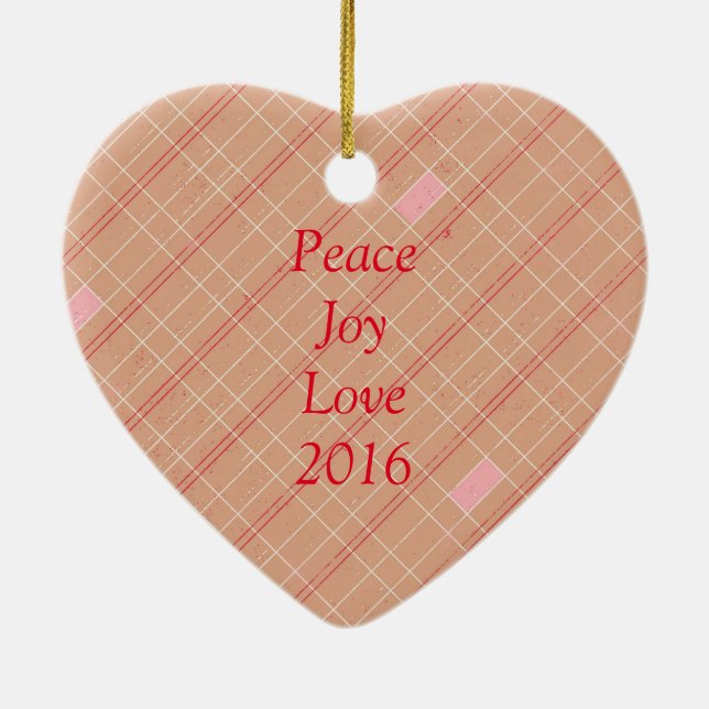 Red Tan Pink Plaid Ceramic Tree Decoration (Back)
