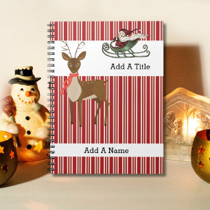 Red Tan-White Stripe•Santa-Reindeer•Custom Notebook